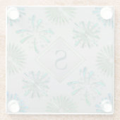 Elegant Ornate Blue Green Pattern Monogram Glasuntersetzer (Rückseite)
