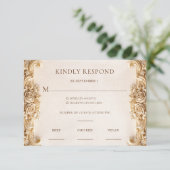 Elegant Ornate Gold Floral RSVP Response Card Karte (Stehend Vorderseite)