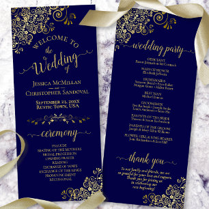 Elegant Ornate Gold Lace on Navy Blue Wedding Programm