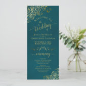 Elegant Ornate Golden Curls on Dark Teal Wedding Programm (Stehend Vorderseite)