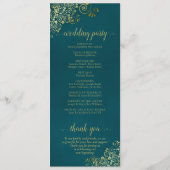 Elegant Ornate Golden Curls on Dark Teal Wedding Programm (Rückseite)