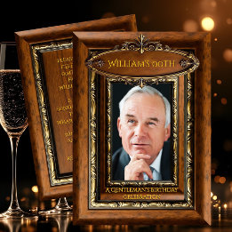 Elegant Ornate Rustic Gold Wood Photo Birthday men Einladung