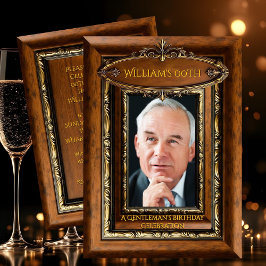 Elegant Ornate Rustic Gold Wood Photo Birthday men Einladung