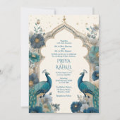 Elegant Ornate Vintage Peacocks Indian Wedding Einladung (Vorderseite)