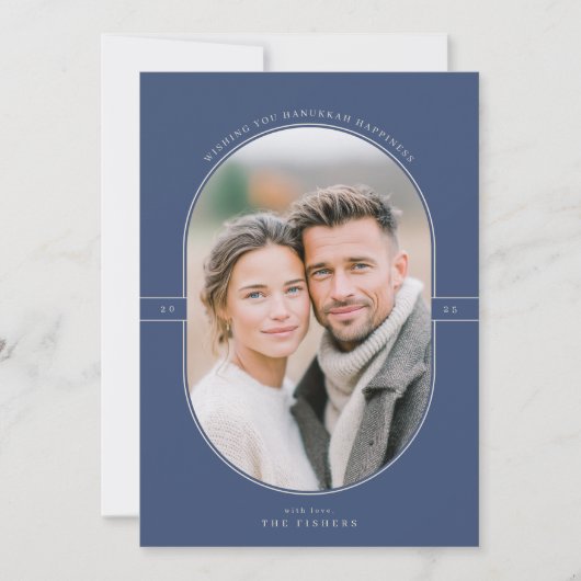 Elegant Oval Hanukkah Photo Feiertagskarte (Vorderseite)