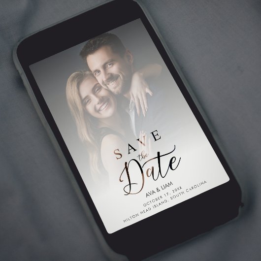 Elegant Overlay Gradient Grey Shades Photo Wedding Save The Date