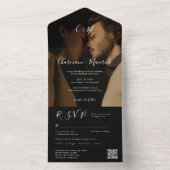 Elegant Overlay Monogram Black Wedding All In One Einladung (Innen Boden)