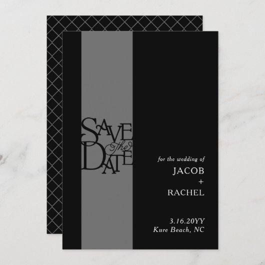 Elegant Overlay Schwarz-weiß Wedding Save the Date (Vorne/Hinten)