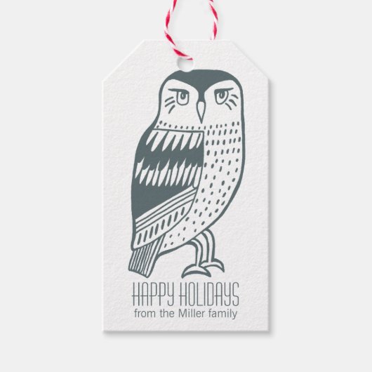 Elegant Owl Happy Holiday Seasons Grüße CUSTOM Geschenkanhänger (Vorderseite)