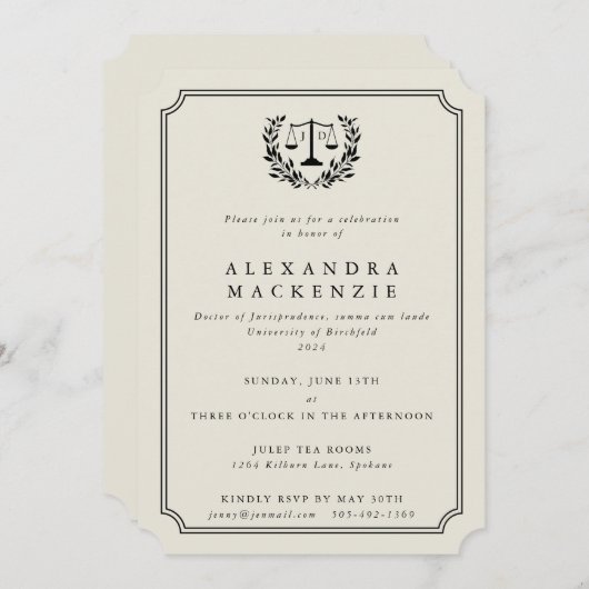 Elegant Oyster JD Law School Abschluss Einladung (Vorne/Hinten)