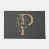 Elegant P Boho Floral Monogram Initial Gray Gold Fußmatte (Vorderseite)