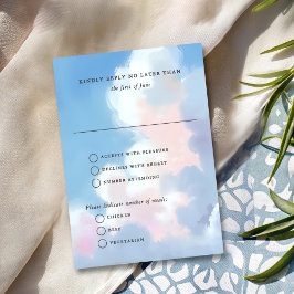 Elegant Painted Blue Sky Puffy Pink Clouds Wedding RSVP Karte