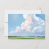 Elegant Painted Blue Sky Puffy Pink Clouds Wedding RSVP Karte (Rückseite)