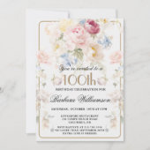 Elegant Painted Blush Rose Floral 100th Birthday Einladung (Vorderseite)