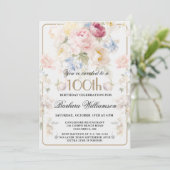Elegant Painted Blush Rose Floral 100th Birthday Einladung (Stehend Vorderseite)