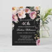 Elegant Painted Floral 40th Birthday Party Einladung (Stehend Vorderseite)