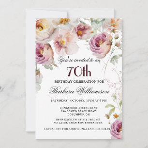 Elegant Painted Floral 70. Geburtstagsparty Einladung