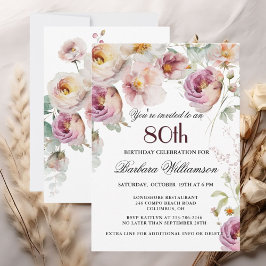 Elegant Painted Floral 80. Geburtstagsparty Einladung
