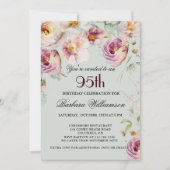 Elegant Painted Floral 95th Birthday Party Einladung (Vorderseite)