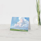 Elegant Painted Landscape Blue Sky Clouds Wedding Dankeskarte (Vorderseite)