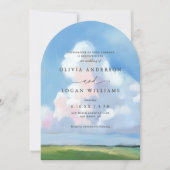 Elegant Painted Landscape Blue Sky Clouds Wedding Einladung (Vorderseite)