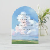 Elegant Painted Landscape Blue Sky Clouds Wedding Einladung (Stehend Vorderseite)
