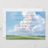 Elegant Painted Landscape Blue Sky Clouds Wedding Einladung (Vorderseite)