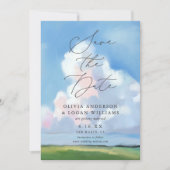 Elegant Painted Landscape Blue Sky Clouds Wedding Save The Date (Vorderseite)