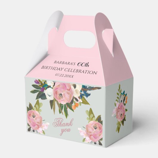 *Elegant Painted Pink Floral 60th birthday favors Geschenkschachtel (Vorderseite)