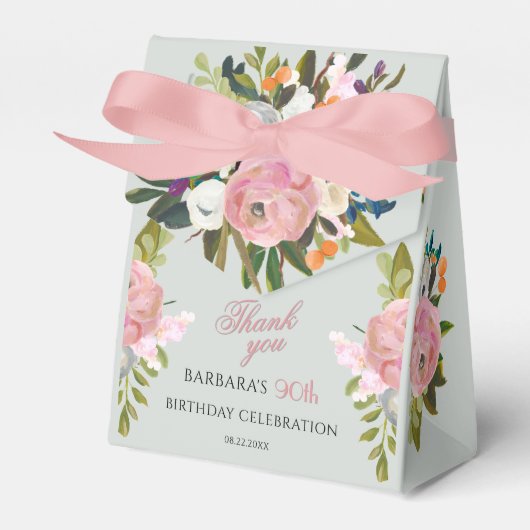 Elegant Painted Pink Floral 90th birthday favors Geschenkschachtel (Vorderseite)