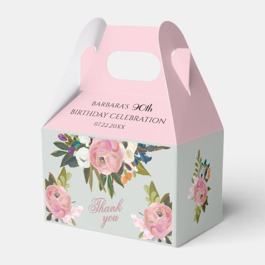 Elegant Painted Pink Floral 90th birthday favors Geschenkschachtel (Rückseite)