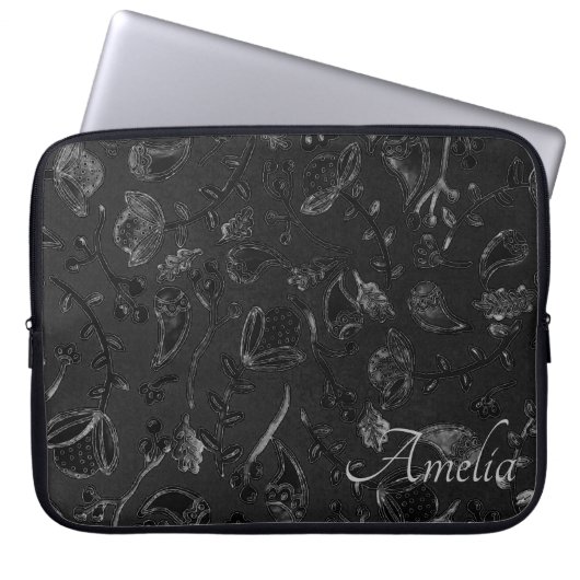 Elegant Paisley Floral Black Personalised Laptopschutzhülle (Vorderseite)