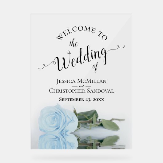 Elegant Pale Blue Rose Romantic Wedding Welcome Acrylschild (Vorderseite)