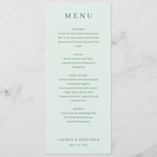 Elegant Pale Green Menu Template Menükarte (Vorderseite)