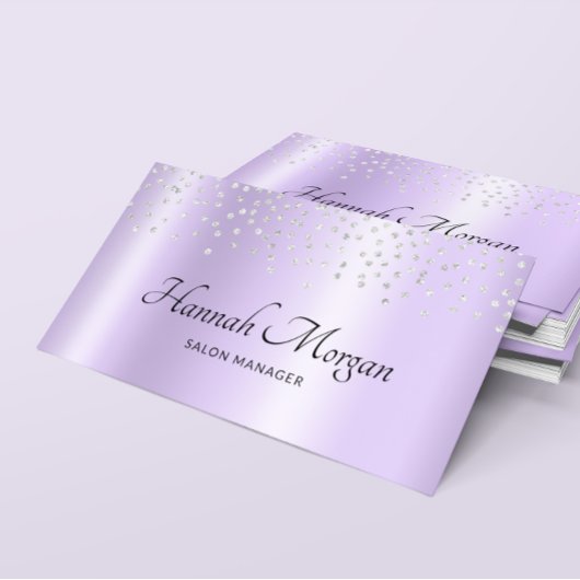 Elegant Pale Lavender Lila Ombre Silver Confetti Visitenkarte