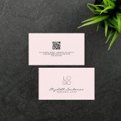 Elegant Pale Pink Luxury Script QR CODE Visitenkarte