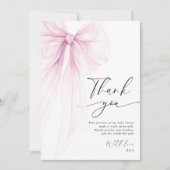 Elegant Pale Pink Watercolor Bow Baby Shower Dankeskarte (Vorderseite)
