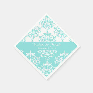Elegant Pale Turquoise Damask Wedding Napkin Serviette
