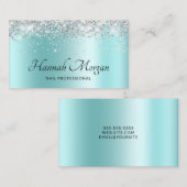 Elegant Pale Turquoise Ombre Silver Glitzer Visitenkarte (Vorne/Hinten)