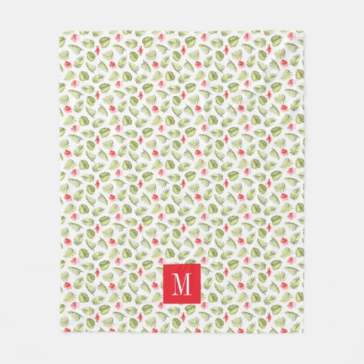 Elegant Palm Blätter Monogram Fleecedecke (Vorderseite)