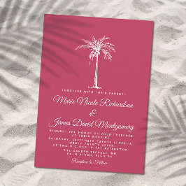 Elegant Palm Magenta Formal Beach Wedding Einladung