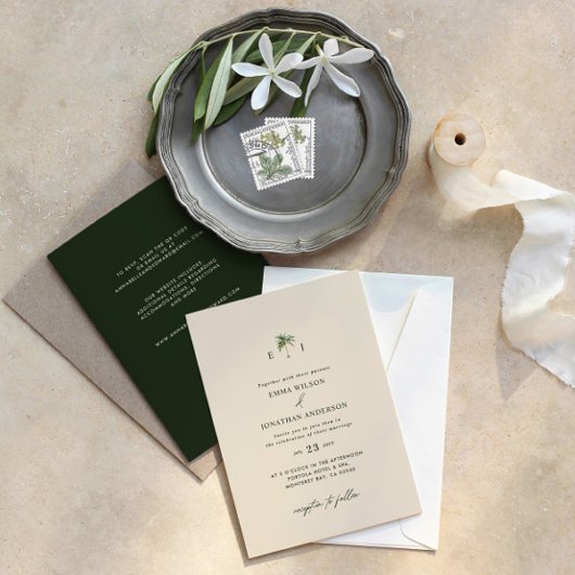 Elegant Palm Tree Wedding Invitation with QR Code Einladung