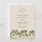 Elegant Palm Tree Wedding Invitation with QR Code Einladung (Vorderseite)