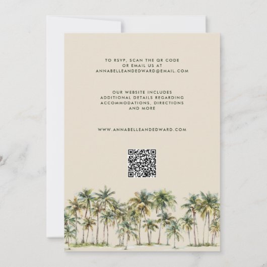Elegant Palm Tree Wedding Invitation with QR Code Einladung (Rückseite)