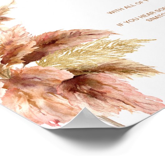 Elegant Pampa Grass | Ring Game Brautparty Sign Poster (Ecke)