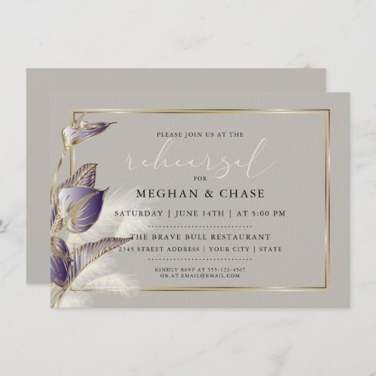 Elegant Pampas Grass Amethyst Anthurium Einladung (Vorne/Hinten)