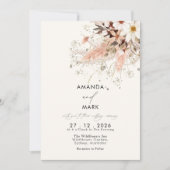 Elegant Pampas Grass Boho Wildblume Wedding Einladung (Vorderseite)