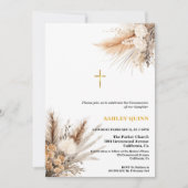 Elegant Pampas Grass Cross First Communation Einladung (Vorderseite)