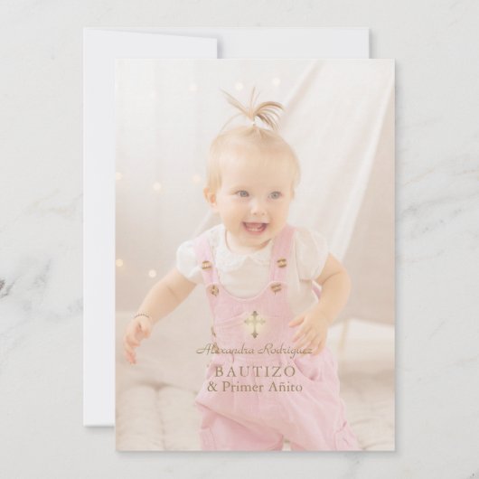 Elegant Pampas Grass Floral Primer Añito Bautizo Einladung (Rückseite)