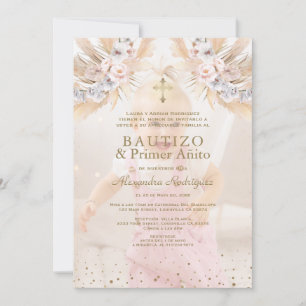 Elegant Pampas Grass Floral Primer Añito Bautizo Einladung